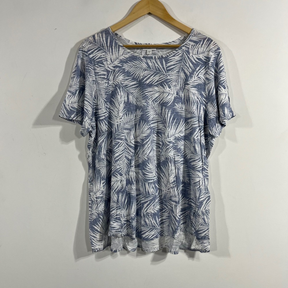 J.Jill Womens XL Coastal Boho Palm Leaf Print Cotton Tencel Modal Tee Shirt